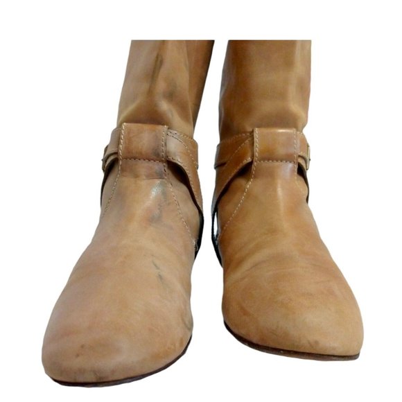 Chloe Womens Beige Tan Knee High Leather Boots Mid Calf EU 37 Slip-On Flat Heel - Picture 6 of 12